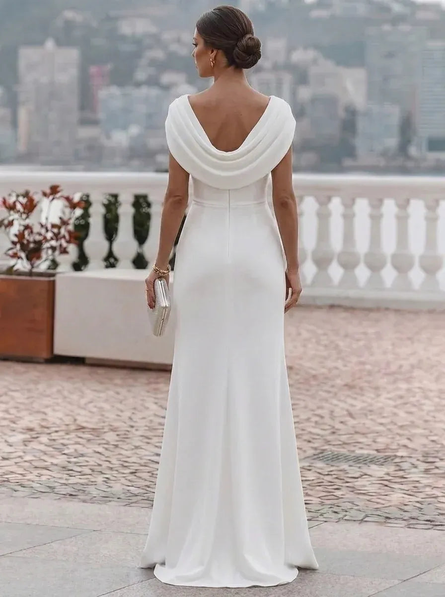 Elegant Sheath Draped Neck Sleeveless Cowl Back Floor-Length Evening Dress