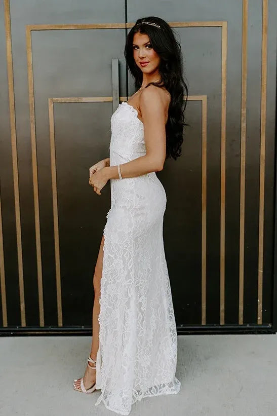 Romantic Lace Mermaid Sweetheart Strapless Closed-Back Floor-Length Prom Dress
