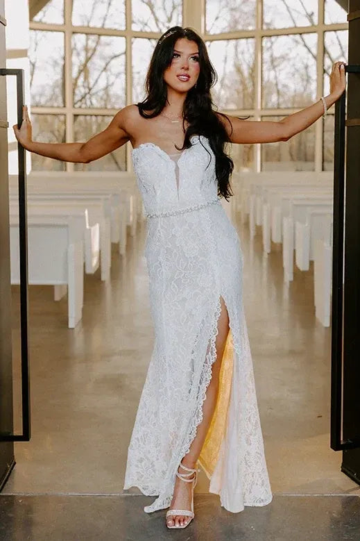 Romantic Lace Mermaid Sweetheart Strapless Closed-Back Floor-Length Prom Dress
