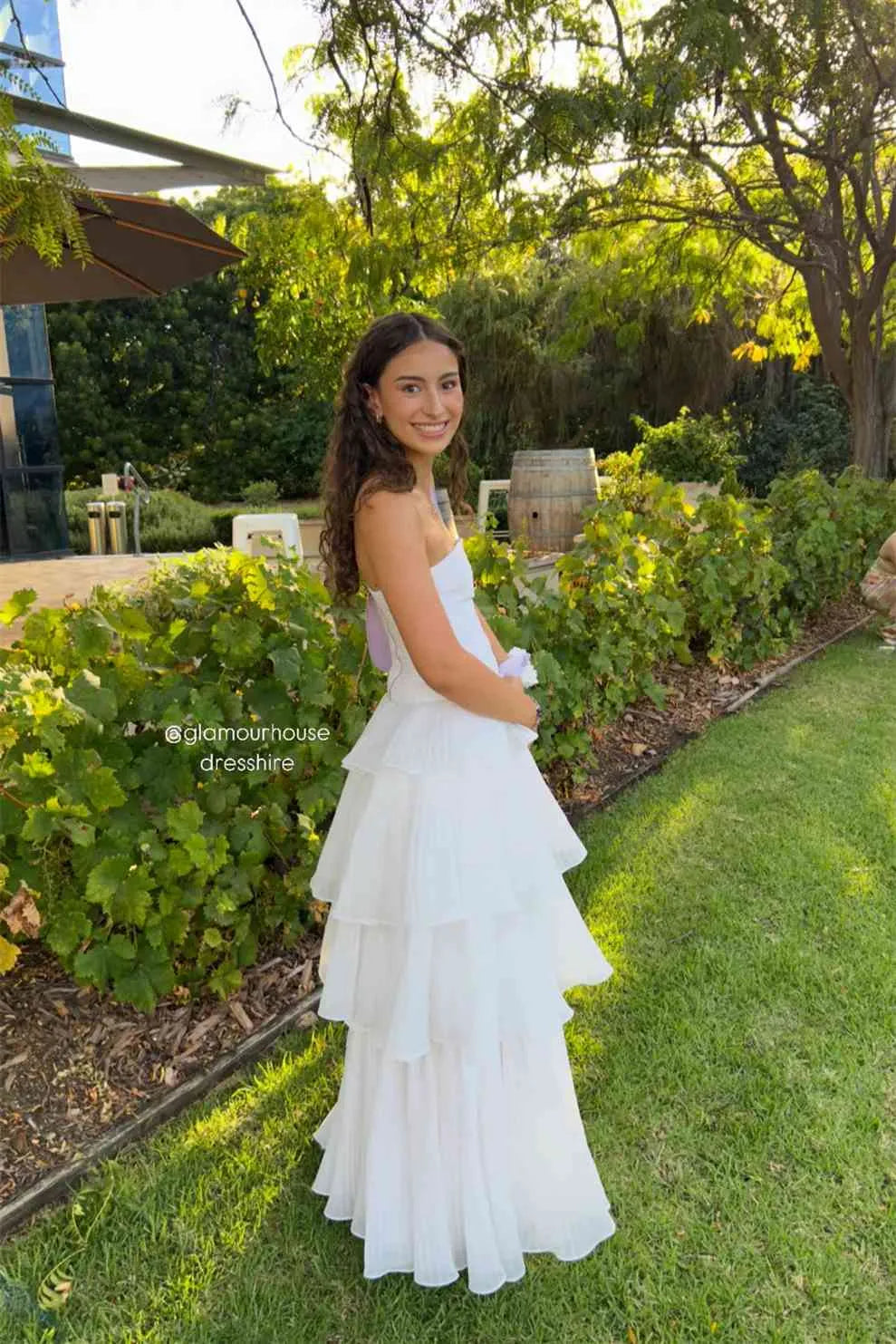 Romantic A-Line Straight Strapless Tiered Ruffle Floor-Length Prom Dress