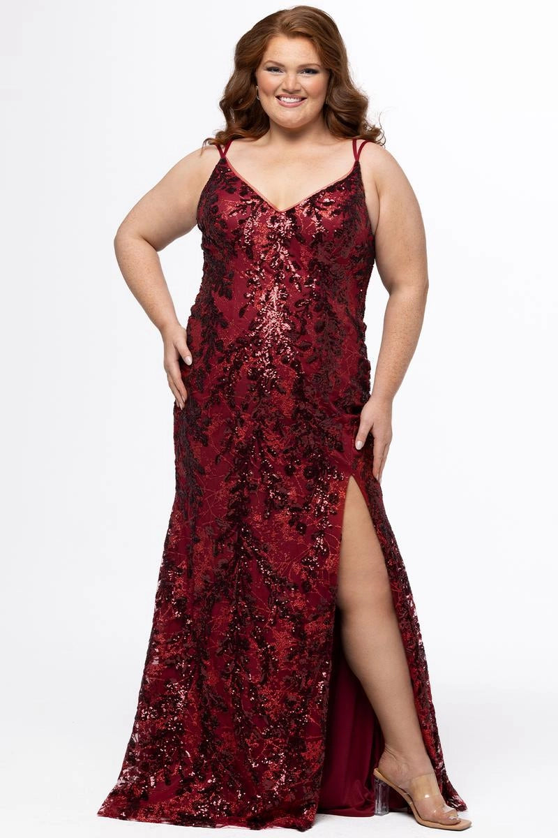 Glamorous Plus Size Sheath V Neck Sleeveless Sequin Floor Length Prom Dress