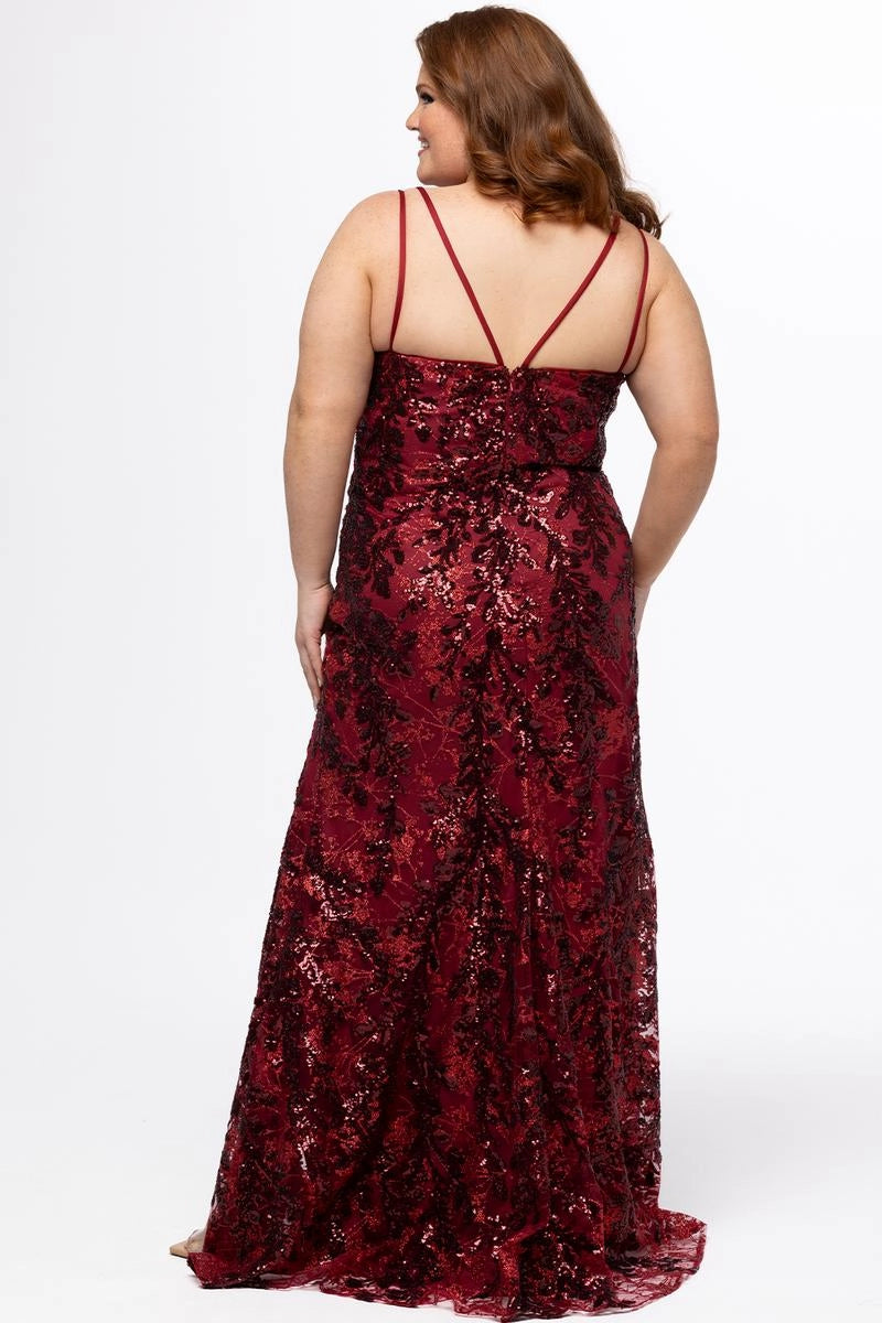 Glamorous Plus Size Sheath V Neck Sleeveless Sequin Floor Length Prom Dress