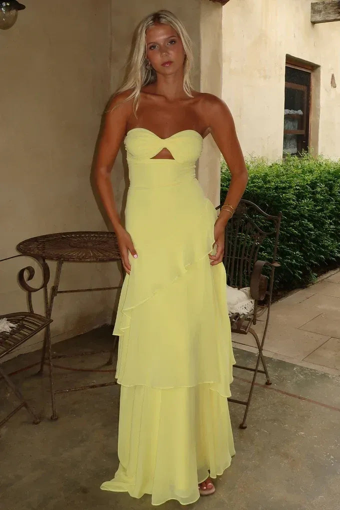 Romantic Chiffon Sheath Sweetheart Strapless Tie Back Maxi Wedding Guest Dress