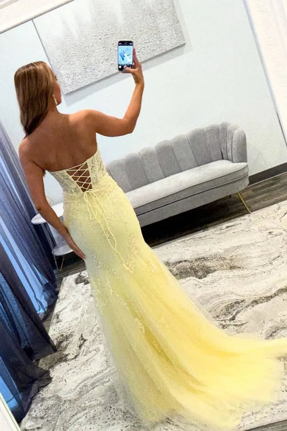 Radiant Lace Mermaid Sweetheart Strapless Lace Up Back Floor Length Prom Dress
