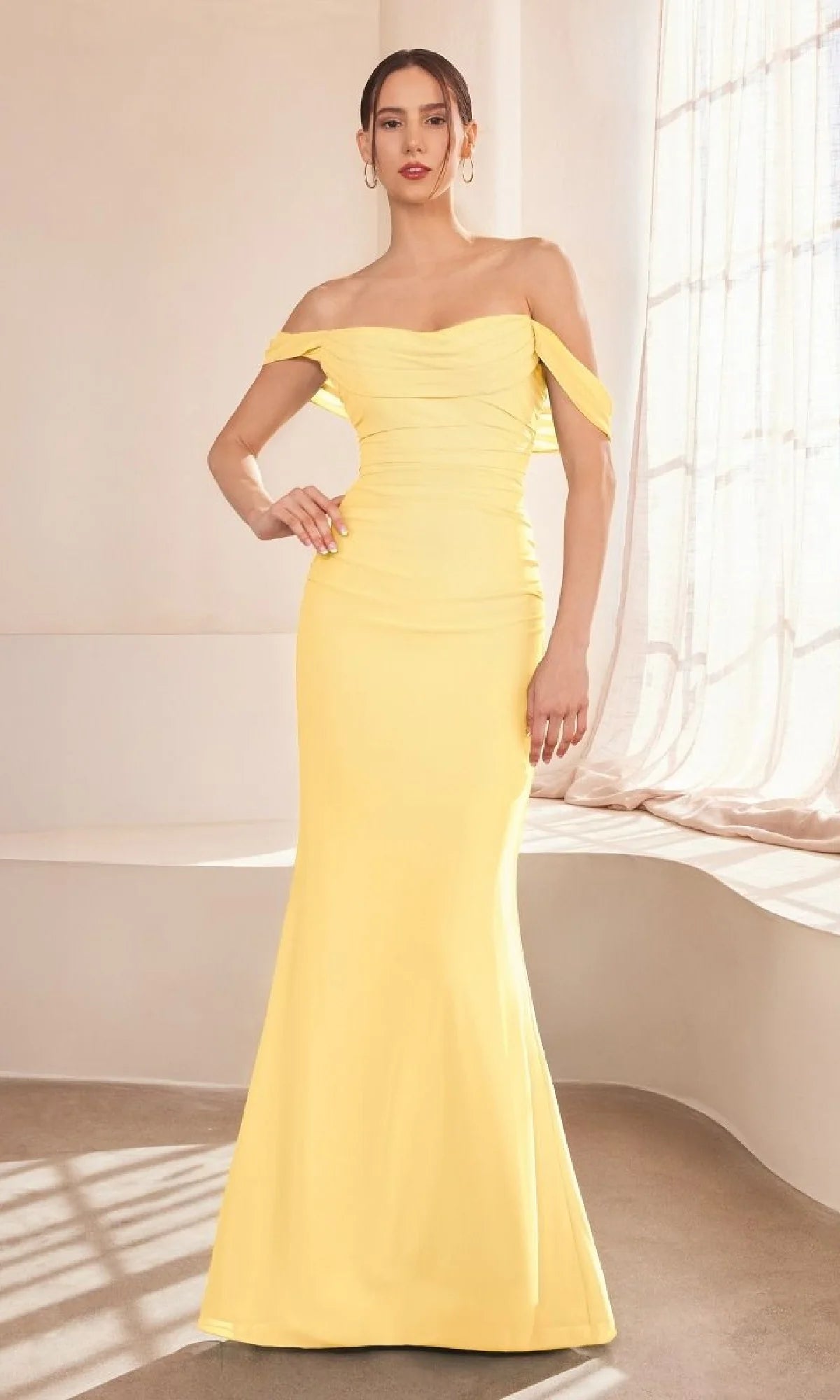 Elegant Sheath Cowl Neck Off Shoulder Chiffon Floor Length Evening Dress