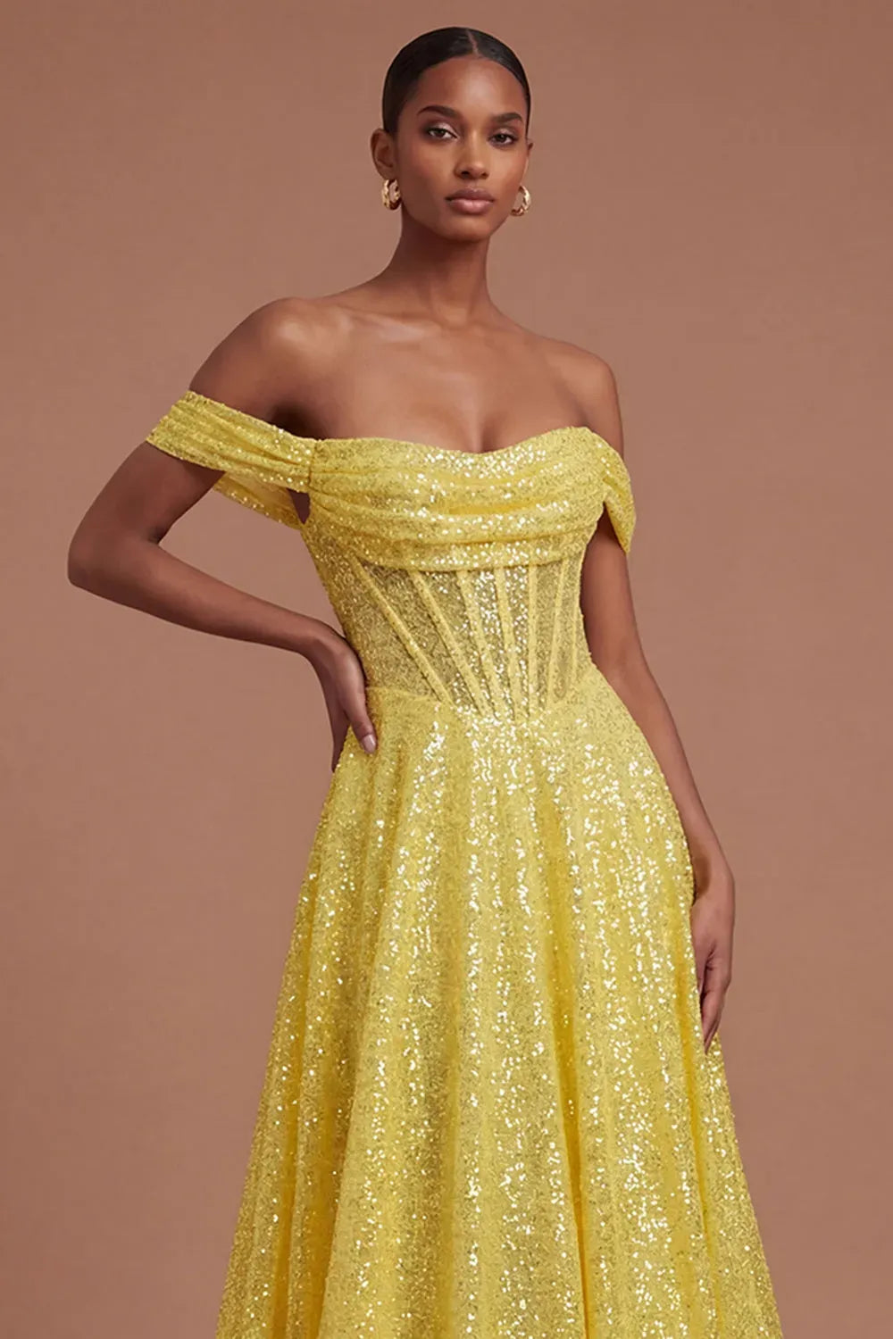 Glamorous A-Line Sweetheart Off-Shoulder Zipper Back Floor-Length Sequin Prom Dress