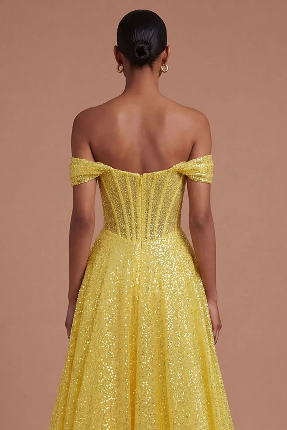 Glamorous A-Line Sweetheart Off-Shoulder Zipper Back Floor-Length Sequin Prom Dress