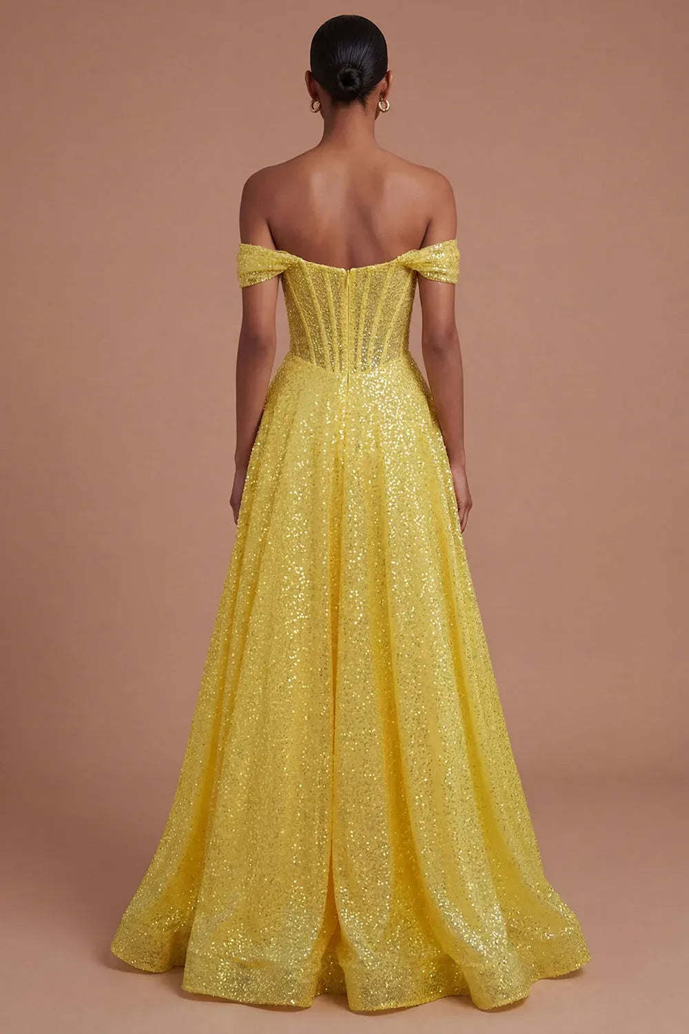 Glamorous A-Line Sweetheart Off-Shoulder Zipper Back Floor-Length Sequin Prom Dress