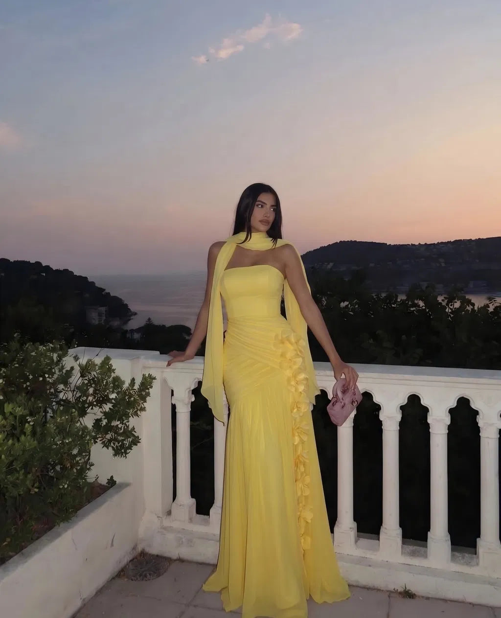 Romantic A-Line Strapless Sleeveless Chiffon Floor Length Wedding Guest Dress