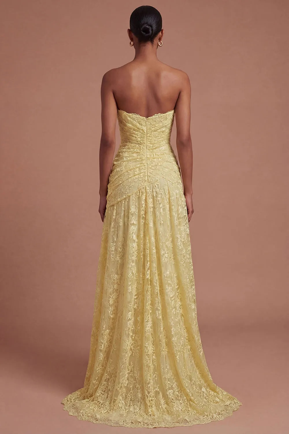Elegant A-Line Sweetheart Strapless Zipper Back Floor-Length Lace Prom Dress