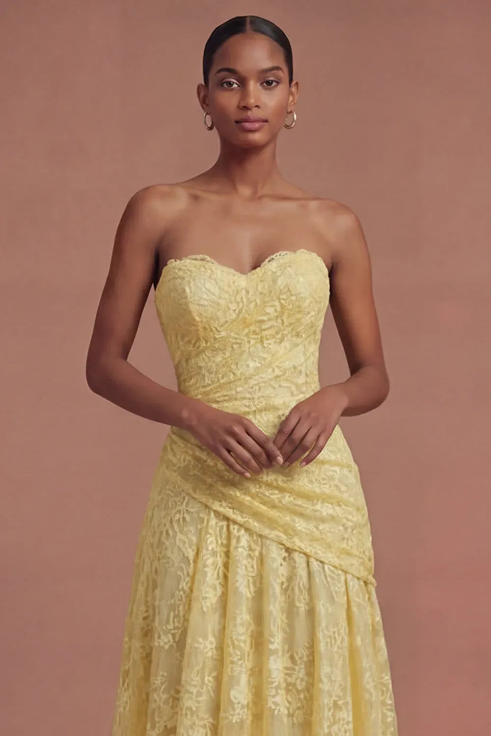 Elegant A-Line Sweetheart Strapless Zipper Back Floor-Length Lace Prom Dress