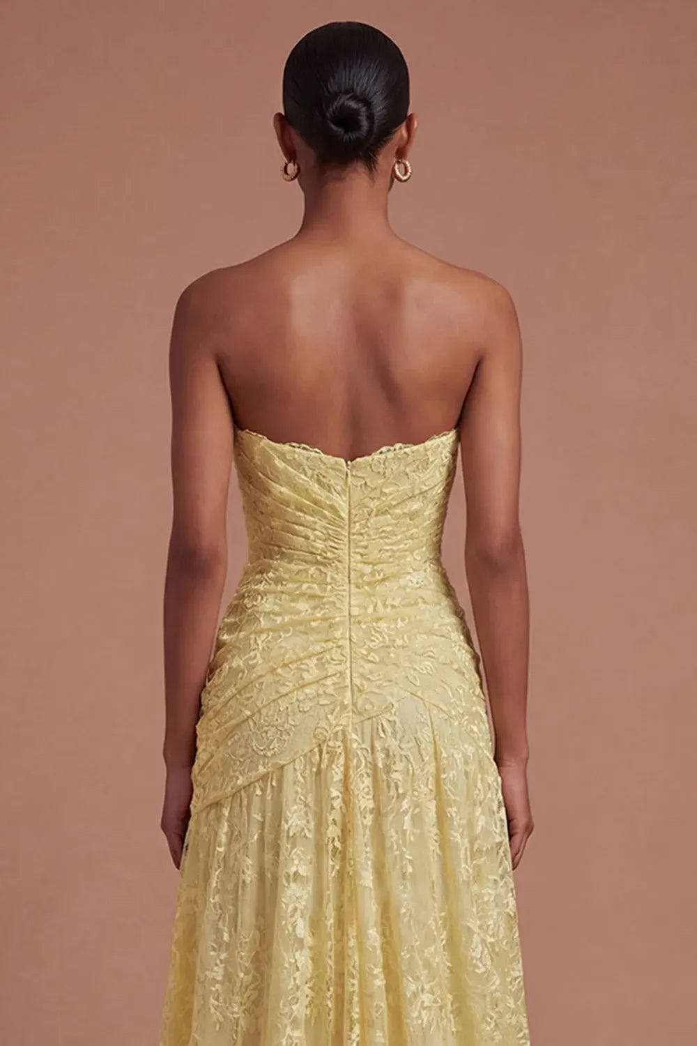 Elegant A-Line Sweetheart Strapless Zipper Back Floor-Length Lace Prom Dress