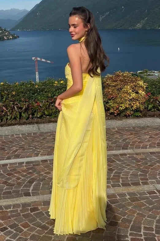 Radiant A-Line Sweetheart Strapless Draped Pleated Floor-Length Prom Dress